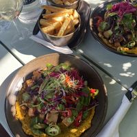 2 Vegan Stacked. And chips (1 is vegetarian - my partners)  at Servd in Westport