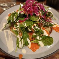 Falafel flatbread with spinach instead of mixed leaves at Servd in Westport