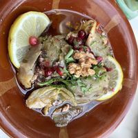 Baby aubergine filled with walnuts  at Ikrams in Konstanz