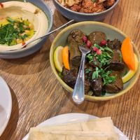 Gefüllte Weinblätter, Hummus at Ikrams in Konstanz