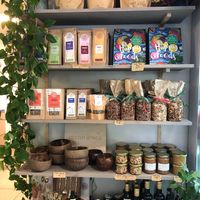 Selection of products that can be bought in-store. Check out their home made almond butter! at Happy Foods in Oslo