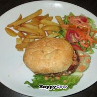 Burger and fries at Permai Village Cafe Vegetarian Delights in Penang