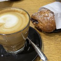 Vegan chocolate croissant and soy latte  at Trecaffè in Rome