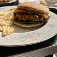 Black bean burgerrs  at The Vegan Cheese Lady Cafe in Lafayette