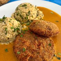 Millet and Swiss chard with breaded seitan   at Kuća tete Ane in Zagreb