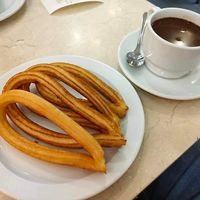 Churros and chocolate at Chocolateria 1902 in Madrid