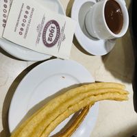 Vegan chocolate. Churro and porra  at Chocolateria 1902 in Madrid