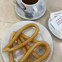 Churros with vegan chocolate   at Chocolateria 1902 in Madrid