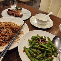 Bbq pork, Truffle noodles, preen beans at Veggie Kingdom 緻素坊 in Kowloon