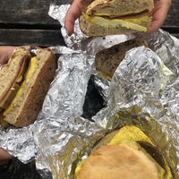 Delicious classic breakfast sandwich and Mickey g biscuit sandwich  at Grindcore House in Philadelphia