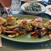 Chickpea meatballs on roasted vegetables   at Chi Burlaz Garden in Rimini