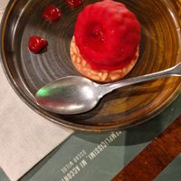 Raspberry dessert at Chi Burlaz Garden in Rimini