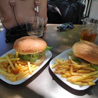 Vegan burgers with fries at Marbella in Sevilla