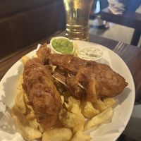 Vegan fish and chips!!   at Biddy Mulligans in Edinburgh