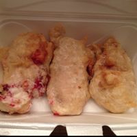 Fried Raspberry Cheesecakes  at New Harmony Vegetarian Restaurant in Philadelphia