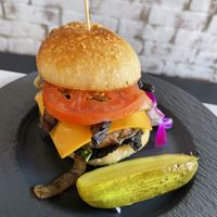 Sautéed Mushroom & Onion Burger
Sautéed Portobello Mushrooms and Onions, Garlic Aioli, Provolone Cheese, served on Focaccia Roll  at Gaia & Loki in Jersey City