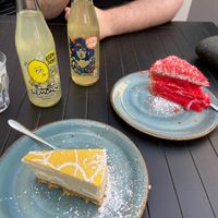 Vegan lemon cheesecake and red velvet cake! at Organico Juice Bar & Eatery in Liverpool