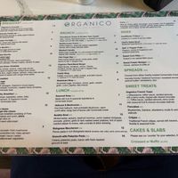 Menu at Organico Juice Bar & Eatery in Liverpool