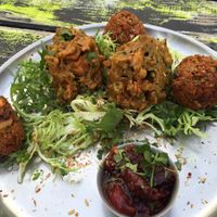Delicious vegan Indian platter  at Milgi in Cardiff
