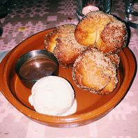 Chocolate and cinnamon vegan doughnuts and ice cream at Milgi in Cardiff