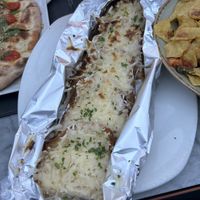 Garlic bread with lots of vegan cheese   at Surfside in Sliema