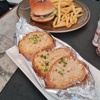 Cheesy garlic bread and beyond burger at Surfside in Sliema