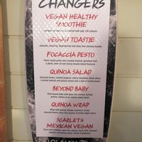 Vegan specific dishes advertised at the door at Surfside in Sliema