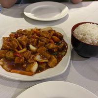 Ma po tofu & boiled rice  at East in Llandudno