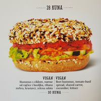 Vegan option 30 kn: beet hummus, tomato basil spread, shaved carrot, cucumber, lettuce  at Brooklyn Bagel Co in Split