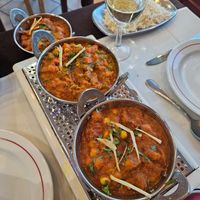 Chana masala, vegetable dhansak and bombay aloo at Spice Lounge in Albufeira
