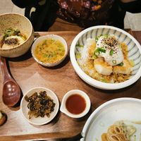 Tofu on Tofu don(vegan), miso soup(vegan) and onsen tamago(egg) at Uncle Donburi in Paddington
