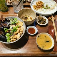 Shiitake mushroom don(vegan), miso soup(vegan) and onsen tamago(egg) at Uncle Donburi in Paddington