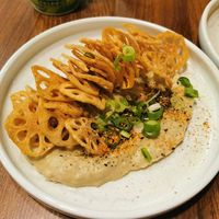 Burnt eggplant dip with lotus chips(vegan) at Uncle Donburi in Paddington