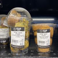 Clearly marked vegan 🌱spinach pakora and falafel   at Nature's Fare Markets - Penticton in Penticton