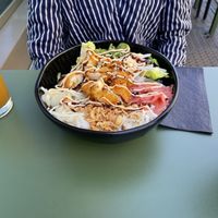 Vegan vegan bowl with crunchy tofu   at Banh Mi & Bubbles in Stuttgart