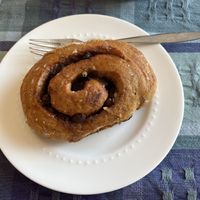 Sweet potato spelt cinnamon bun  at Duncan Garage Cafe and Bakery in Duncan