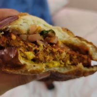 Close up of vegan burger at HopCat in Indianapolis