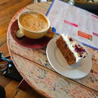 Coconut milk cappuccino and vegan carrot cake at Lounges - Marisco Lounge in Scarborough