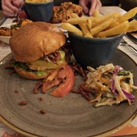 Vegan cheeseburger with added avocado, vegan bacon and jalapeños 🤤 at Lounges - Marisco Lounge in Scarborough