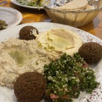 I really enjoyed everything but the eggplant dip. The pita bread, tabouli, hummus, falafels, and eggplant dip are all vegan and they have a few more vegan options besides these.   at Olive in New Orleans
