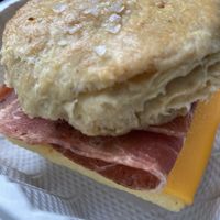 “Bacon” “egg” and “cheese” on a biscuit.  at Innocent Yesterday in New York City