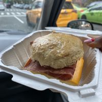 “Bacon” “egg” and “cheese” on a biscuit.  at Innocent Yesterday in New York City