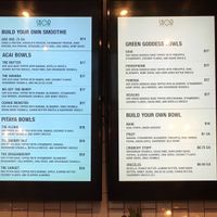 Menu on wall at Sophia's Natural Organic Bowls (SNOB) in New York City