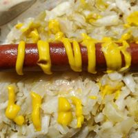 No bun, hot dog and warmed sauerkraut, yummy. at The Lick in Vallejo