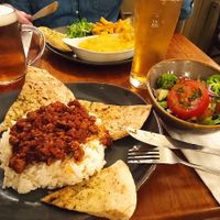 Vegan Chili with Rice, naan and a side salad. at Lorne Bar in Oban