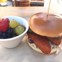 Yummy entry in Vegan chat challenge! Beyond Chicken with cole slaw  at Duke's on 7 in Minnetonka