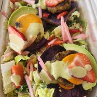 Crab Cake Salad...so delicious! at Rainbow Kitchen + Rebel Tonics in Haiku