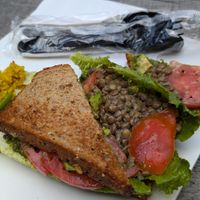 Vegan lunch. Lentils avocado tomato at Sidamo Coffee & Tea in Washington