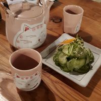 Cucumber salad and tea (so cute!) at MA-KIN in Agoura Hills