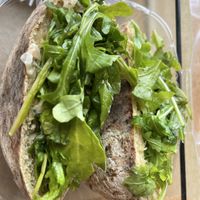 Vegan chicken salad sandwich in pita bread  at Fresca on Addison in Richmond